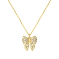 Elegant gold-tone S925 silver bow pendant necklace featuring micro-pave zircon crystals - Butterfly Necklace (DY190934-S-G-WH) / Gold