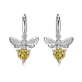 S925 Silber Glühwürmchen Ohrringe mit Diamantflügeln und gelbem Herz-Zirkonia Tropfen - 12.4x21mm / Weißgold Gelb Herz Zirkonia Ohrringe