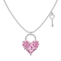 S925 sterling silver heart lock and key pendant necklace with pink crystal stones - 925 Silver / White Gold