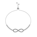 Bracciale simbolo infinito in argento sterling S925 con zirconi e catena box regolabile - Argento 925 / Oro Bianco