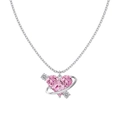 S925 Silber Herz Saturn Halskette mit rosa Zirkon Anhänger auf weißem Hintergrund - Rosa Herz-Planet-Stil (DY190876-S-W-BF)