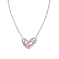 Elegante S925 Sterlingsilber Kette mit Doppelherz-Anhänger und rosa Zirkonia-Stein - 925er Silber / Platinfarbe(DY190854-S-W-BF)
