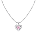 Elegante S925 Silberhalskette mit rosa Herz-Edelstein und gehämmerter Textur-Anhänger - 925er Silber / Weißgold Rosa Strass