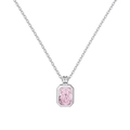Elegante S925 Silberkette mit einem rechteckigen rosa Zirkonia Edelstein Anhänger - Weißgold Rosa Strass (DY190930-S-W-PK)