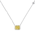 Elegante S925 Silberhalskette mit quadratischem gelbem Zirkon und polierter Gliederkette - Weißgold Gelber Strass (DY190903-S-W-YE)
