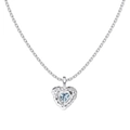 S925 Sterling Silber Kette mit blauem Herz-Edelstein und Lava-Textur Anhänger - 925er Silber / Weißgold Blauer Strass