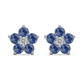 S925 silver flower stud earrings with blue sapphire and white zircon stones - Blue Zirconia Flower Stud Earrings (DY1D0390-S-W-BA)