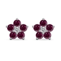 Elegant 925 sterling silver flower stud earrings with pink and white gemstones - Fuchsia Zirconia Flower Stud Earrings (DY1D0390-S-W-BO)