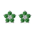 S925 sterling silver flower stud earrings with green crystal and white diamonds - Green Zirconia Flower Stud Earrings (DY1D0390-S-W-WG)