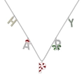 Festive S925 silver HAPPY necklace with colorful Christmas charms and sparkling zircons - 925 Silver / Platinum Color (DY191065-S-W-SP)