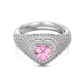 Anello in argento S925 con grande pietra rosa a forma di cuore e pavé di zirconi fini - US 6 / Platino Rosa Zirconia