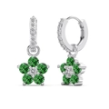 Boucles d'oreilles fleur en argent S925 avec gemmes vert émeraude et diamants - Boucles d'oreilles anneaux fleur en zirconia vert (DY110325-S-W-WG)