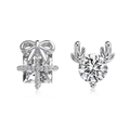 Orecchini a perno asimmetrici S925 argento con corna di renna e scatola regalo - Argento 925 / Stile Argento-Bianco (DY1D0440)