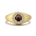 Vintage S925 Sterlingsilber Ring mit Tigerauge, matter Goldoberfläche und Halosteinen - US 7 / Gold