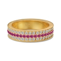 S925 Silberring in Gold mit weißen und rosa Zirkonia-Reihen und Milgrain-Verzierung - US 6 / Gold