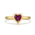 Elegante anello in argento S925 dorato con zircone a cuore magenta e finitura spazzolata - Anello Cuore - Taglia 6 (DY121386-S-G-RR#6) / Oro