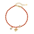 S925 Sterling Silber Armband mit roter Kordel, goldenem Kürbis und Zirkonia-Anhänger - 925er Silber / Gold