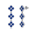S925 sterling silver four-leaf clover drop earrings with deep blue zircons - 925 Silver / Blue Zirconia Triple Clover Earring Studs (DY110322)