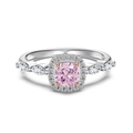 Luxurious S925 sterling silver ring with pink cushion cut stone and diamond halo - US 5 / Silver