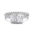 Elegante S925 zilveren Toi et Moi ring met ovaal en smaragd geslepen stenen op gedraaide band - US 5 / Witgoud