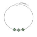 S925 sterling silver four-leaf clover bracelet with green and white cubic zirconia - 925 Silver / Green Zirconia Three-Flower Bracelet (DY150326)