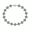 S925 silver four-leaf clover bracelet with green zircons in a circular layout - 16cm / 925 Silver / Green Zirconia Full Clover Bracelet (DY150325)