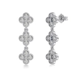 S925 sterling silver triple clover drop earrings with zircon stones and polished finish - 925 Silver / White Zirconia Triple Clover Earring Studs (DY110322)