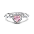 Anello in argento S925 con zircone rosa a cuore, taglio floreale e raffinato design halo - US 5 / Argento
