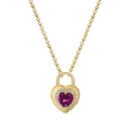 Collana con ciondolo a cuore dorato con gemma fucsia e finitura in metallo spazzolato - Collana con Pendente Lucchetto a Cuore (DY191099-S-G-BO) / Oro