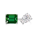 S925 sterling silver emerald and pear cut double stone stud earring on white background - Adjustable Open / White Gold (DY120553-S-W-WG)