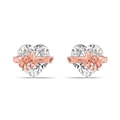 Rose gold heart stud earrings with cubic zirconia stones and bow detail for women - Stud Earrings / Two-tone Heart Stud Earrings (DY1D0443-S-D-WH)