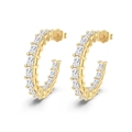 Elegant S925 sterling silver gold hoop earrings with baguette-cut pavé cubic zirconia - 925 Silver / Gold
