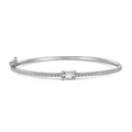 Elegant S925 sterling silver bangle featuring emerald-cut clear stone and zircon inlay - 925 Silver / Platinum Color (#65)