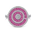Luxuriöser S925 Sterlingsilber Ring mit rosa Saphir und weißen Diamant konzentrischen Kreisen - US 6 / Weißgold Mit Rosenrotem Zirkon