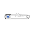 Spilla Mom in argento S925 a forma di balia con zircone blu a cuore incastonato - Oro Bianco Con Zircone Blu