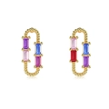 Eleganti orecchini ovali dorati con trama a corda e gemme rettangolari multicolori - Argento 925 / Oro con zircone multicolore
