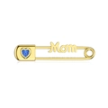 Spilla da balia Mom in argento S925 dorato con zircone blu a forma di cuore - Placcato Oro Zirconia Blu