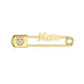 Golden Mom brooch pin with heart zircon inlay in polished finish on white background - Gold White Zirconia