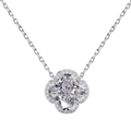 Exquisite S925 sterling silver clover pendant necklace with sparkling zircon inlay - Necklace (DY190786) / White Gold