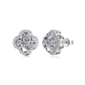 Sparkling S925 sterling silver four leaf clover stud earrings with heart cut stones - Stud Earrings (DY1D0358) / White Gold