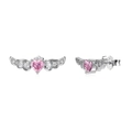 Orecchini a lobo S925 in argento sterling con ali e cuore di zircone rosa e cristalli - Argento 925 / Oro Bianco