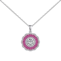 S925 Silber Halskette mit Blumenanhänger aus pinkfarbenen und weißen Zirkonia-Steinen - 925er Silber / Platiniert Rosaroter Zirkonia