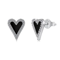 S925 Sterling Silber Herz Ohrstecker mit schwarzer Emaille und Zirkonia Akzenten - 925er Silber / Platin Schwarz Achat