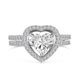 Eleganter S925 Silberring mit herzförmigem Zirkonia und Halo-Pave-Fassung für Damen - US 6 / Weißgold Vergoldet Weißer Zirkonia (DY121048-S-W-WH)