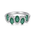 Anillo elegante de plata de ley S925 con piedras verdes y circonitas en diseño de onda - US 6 / Zircón Verde (Acabado en Oro Blanco)