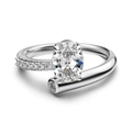 S925 sterling silver bypass ring with oval cut zircon and sparkling star track accents - Size 6 / Silver (Oval Bypass Style-DY121035)