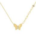 Elegante gouden vlinderketting met zirkoon accent en asymmetrische paperclip ketting detail - Gouden Ketting (DY191081)