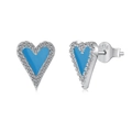 S925 Sterling Silber Herz Ohrstecker mit blauem Emaille und weißen Zirkonia Steinen - 925er Silber / Platin Türkis
