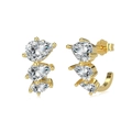 S925 sterling zilveren druppeloorbellen met drie zirkonia steentjes en gouden finish - 925 zilver / Goud