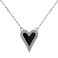 Collana cuore in argento sterling S925 con smalto nero e pavé di zirconi bianchi - Argento 925 / Platino Agata Nera